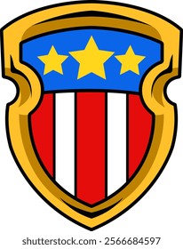 American flag gold shield vector silhouette with traditional shield shape on white background