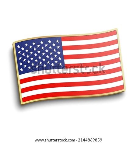 American flag golden lapel pin isolated on white background. USA flag button badge vector illustration. ストックフォト © 