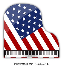 An American flag grand piano design isolated on a white background