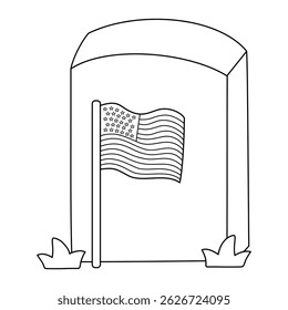 American flag grave doodle outline on white background