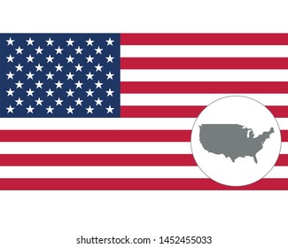 American flag and gray map