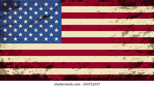 American flag. Grunge background. Vector illustration