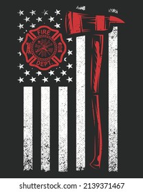 American Flag Grunge Firefighter Axes Vector Illustration. Firefighter Background