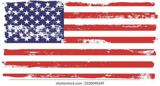 Textura de tinta grunge bandeira americana. Bandeira dos EUA. Símbolo angustiado dos EUA, bandeira dos Estados Unidos Ilustração Vetorial para Celebração Feriado 4 de julho Dia do Presidente Americano. 