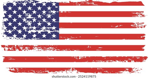 Textura de pintura grunge de bandera americana. Bandera de EE.UU. Ilustración vectorial de la bandera de Estados Unidos para la celebración Festiva 4 del Día del Presidente de Estados Unidos. 