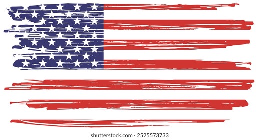 Textura de tinta grunge bandeira americana. Bandeira dos EUA. Símbolo angustiado dos EUA, bandeira dos Estados Unidos Ilustração Vetorial para Celebração Feriado 4 de julho Dia do Presidente Americano. 