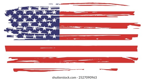 Textura de tinta grunge bandeira americana. Bandeira dos EUA. Símbolo angustiado dos EUA, bandeira dos Estados Unidos Ilustração Vetorial para Celebração Feriado 4 de julho Dia do Presidente Americano. 