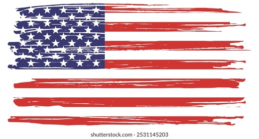 Textura de tinta grunge bandeira americana. Bandeira dos EUA. Símbolo angustiado dos EUA, bandeira dos Estados Unidos Ilustração Vetorial para Celebração Feriado 4 de julho Dia do Presidente Americano. 