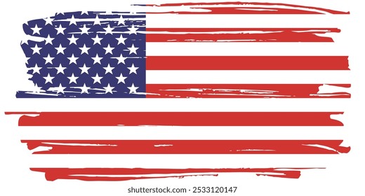 Textura de tinta grunge bandeira americana. Bandeira dos EUA. Símbolo angustiado dos EUA, bandeira dos Estados Unidos Ilustração Vetorial para Celebração Feriado 4 de julho Dia do Presidente Americano. 