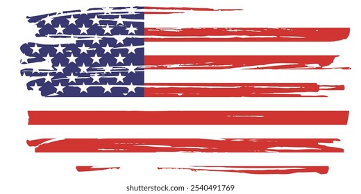 Textura de tinta grunge bandeira americana. Bandeira dos EUA. Símbolo angustiado dos EUA, bandeira dos Estados Unidos Ilustração Vetorial para Celebração Feriado 4 de julho Dia do Presidente Americano. 