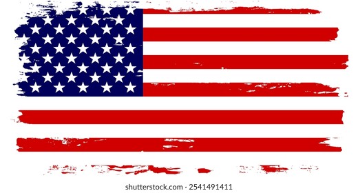 Textura de tinta grunge bandeira americana. Bandeira dos EUA. Símbolo angustiado dos EUA, bandeira dos Estados Unidos Ilustração Vetorial para Celebração Feriado 4 de julho Dia do Presidente Americano. 