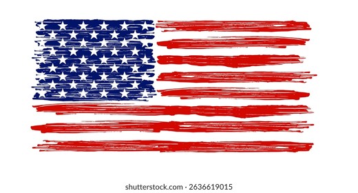 American flag grunge paint texture. USA Flag. Vector Illustration of United States Of America flag with scratch texture.
