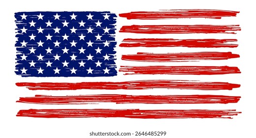 American flag grunge paint texture. USA Flag. Vector Illustration of United States Of America flag with scratch texture.