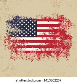 american flag with grunge style background - vector