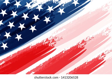 American flag with grunge style background - vector