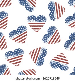 American flag grunge symbol on white background. Seamless vector illustration.