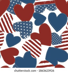American flag grunge symbol on white background. Seamless vector illustration.