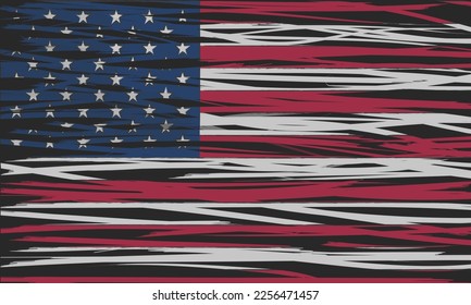 American flag, grunge textered background. Vector EPS 10