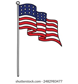 American Flag Hand Drawn Drawing Vector Illustration 