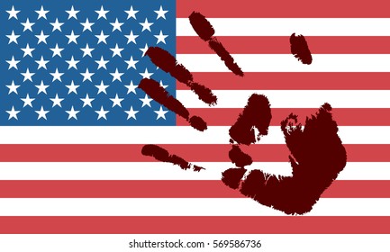 American flag with hand print.