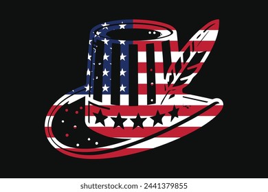 American flag and American hat shape, American hat, American flag, usa, united states, silhouette vector, Uncle Sam's hat, 4 of July celebration