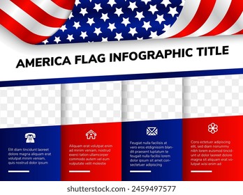 American flag header design template, Balloons, Statue of Liberty and Declaration independence. Business infographic template. Vector illustration usa concept with space for photo collage and text. svg