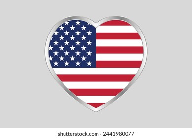 American flag with hear shape, USA vector illustration, Vector flag of USA, united states shape, Coloured USA flag, Vector illustration of american flag