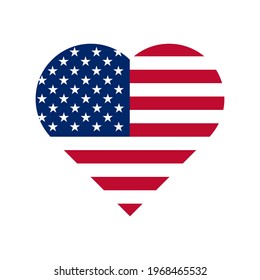 American Flag Heart. Flag of America Love Heart. USA Flag inside Love Heart Symbol Vector. 