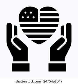 American Flag Heart, Caring Hand, Memorial day Vector Icon. Isolated Silhouette Vector Icon.
