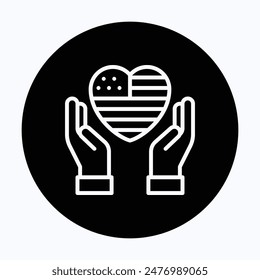 American Flag Heart, Caring Hand, Memorial day Vector Icon.