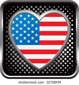 American Flag Heart Icon On Black Halftone Web Button