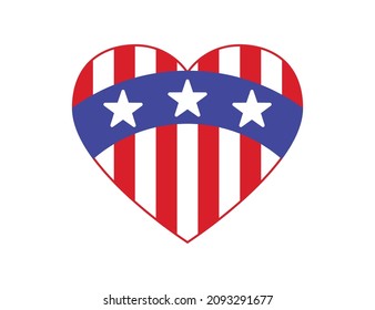 American Flag Heart Icon Symbol Design Vector Illustration Template 