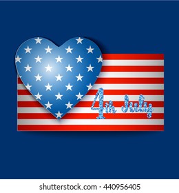 American Flag with heart for Independence Day design 4 july. Vector illustration.