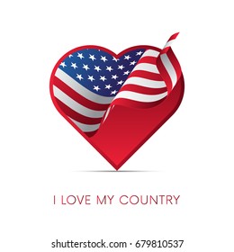 American flag in heart. I love my country. sign. vector illustration.