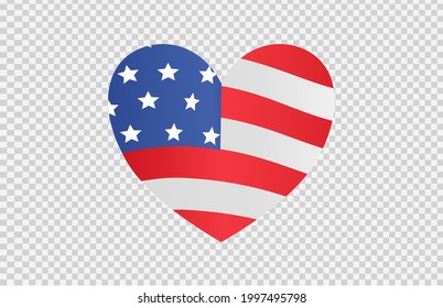 American flag in heart shape isolated  on png or transparent  background,Symbols of USA , template for banner,card,advertising ,promote,ads, web design, magazine, news paper,vector illustration 