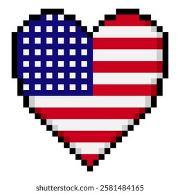 American flag with heart shape in pixel art style