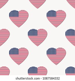 American flag heart shape seamless pattern