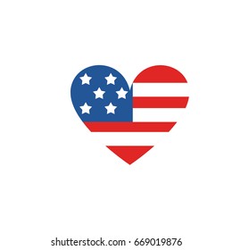 American flag heart shaped icon on white background