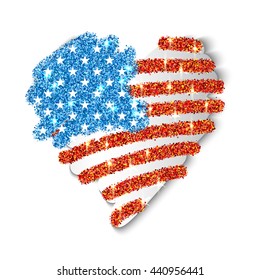 American Flag heart shaped for Independence Day USA design and patriot day. Vector illustration.