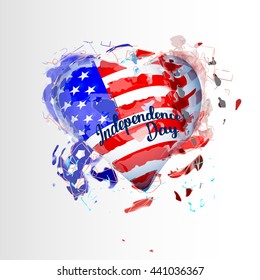 American Flag heart shaped for Independence Day design 4 july. Vector illustration.