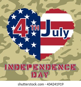American flag as heart shaped symbol for 4th of July, Independence Day celebration. Patriotic love Typography Graphics. Fashion Print for sportswear apparel, t shirt, card, banner. Vector illustration