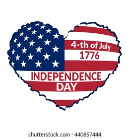 American flag as heart shaped symbol for 4th of July, Independence Day celebration. Patriotic love Typography Graphics. Fashion Print for sportswear apparel, t shirt, card, banner. Vector illustration