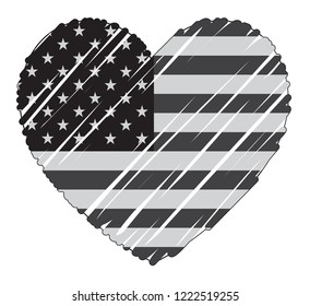 American flag in heart shape.Grunge USA flag icon.