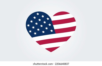 American flag in heart Simple vector illustration sign. US icon
