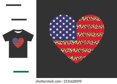 Diseño de camiseta para el corazón de la bandera estadounidense 