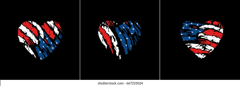 American flag in heart vector