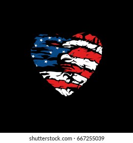 American flag in heart vector