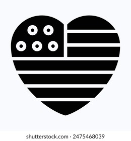 American Flag, Heart Flag Vector Icon. Isolated Silhouette Vector Icon.