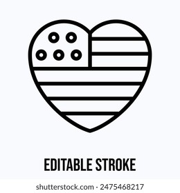 American Flag, Heart Flag Vector Icon. Isolated Lineal Editable Stroke Vector Icon.