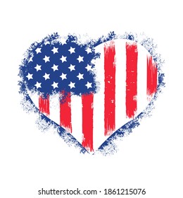 American flag in heart vector illustration. USA patriotic for t shirt, badge, sticker etc